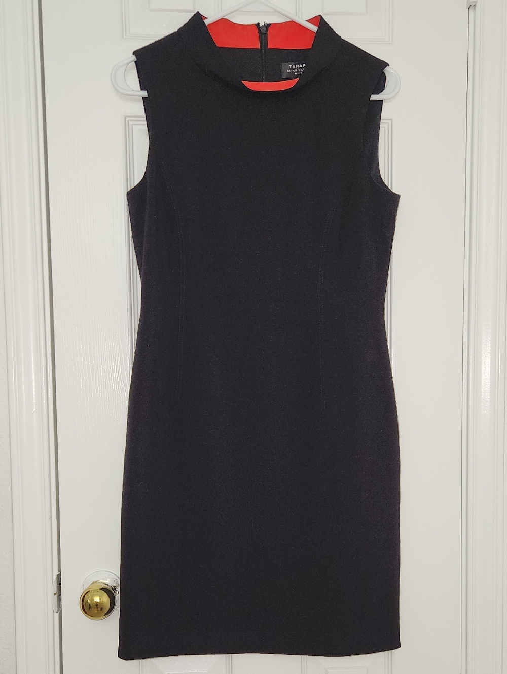 Tahari ASL Black Midi Sheath Dress with Red Lining